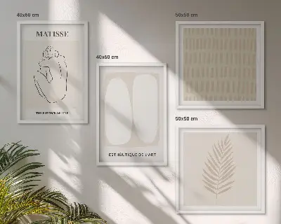 Lijnen vormen beige wit meerluik in lijst