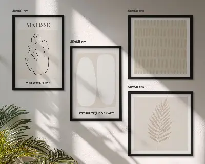 Lijnen vormen beige wit meerluik in lijst