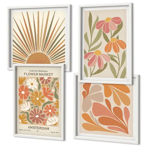 Pastelkleurige zonnebloemen meerluik in lijst