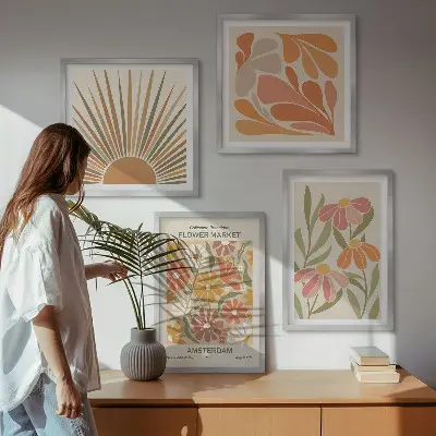 Pastelkleurige zonnebloemen meerluik in lijst