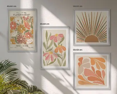 Pastelkleurige zonnebloemen meerluik in lijst