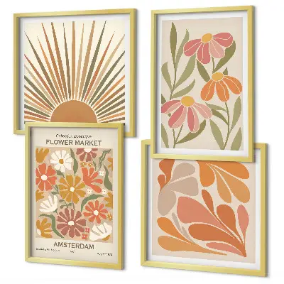 Pastelkleurige zonnebloemen meerluik in lijst