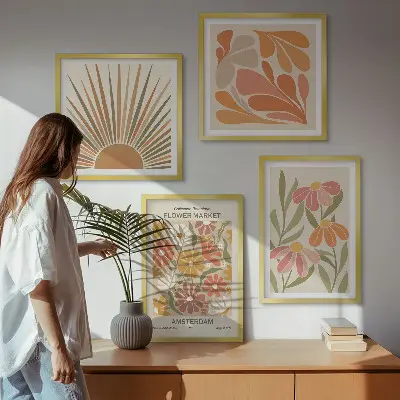 Pastelkleurige zonnebloemen meerluik in lijst