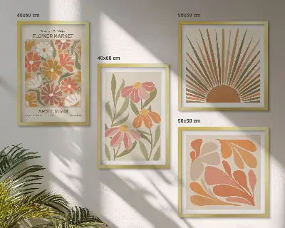 Pastelkleurige zonnebloemen meerluik in lijst