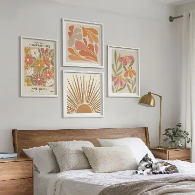 Pastelkleurige zonnebloemen meerluik in lijst