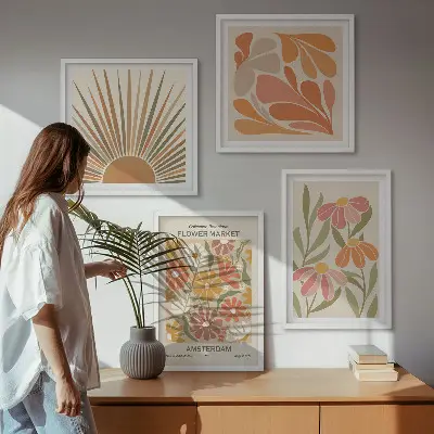 Pastelkleurige zonnebloemen meerluik in lijst