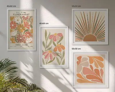 Pastelkleurige zonnebloemen meerluik in lijst