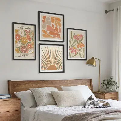 Pastelkleurige zonnebloemen meerluik in lijst