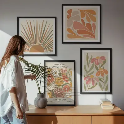 Pastelkleurige zonnebloemen meerluik in lijst