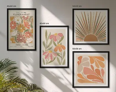 Pastelkleurige zonnebloemen meerluik in lijst