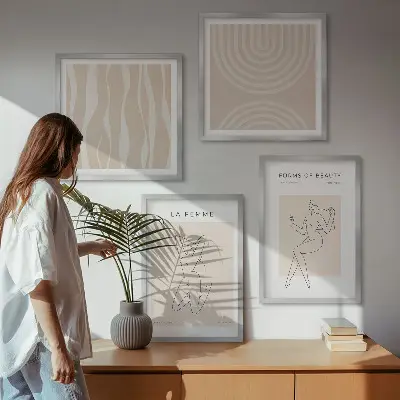 Een verzameling minimalistische vormen meerluik in lijst