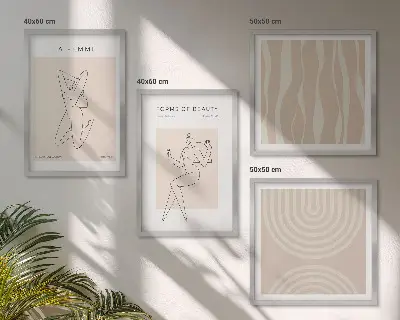 Een verzameling minimalistische vormen meerluik in lijst