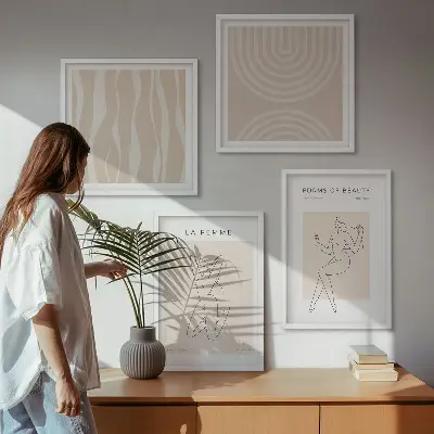Een verzameling minimalistische vormen meerluik in lijst
