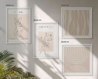 Een verzameling minimalistische vormen meerluik in lijst