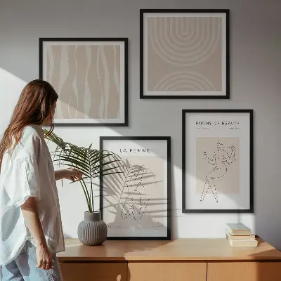 Een verzameling minimalistische vormen meerluik in lijst