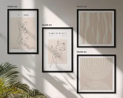 Een verzameling minimalistische vormen meerluik in lijst