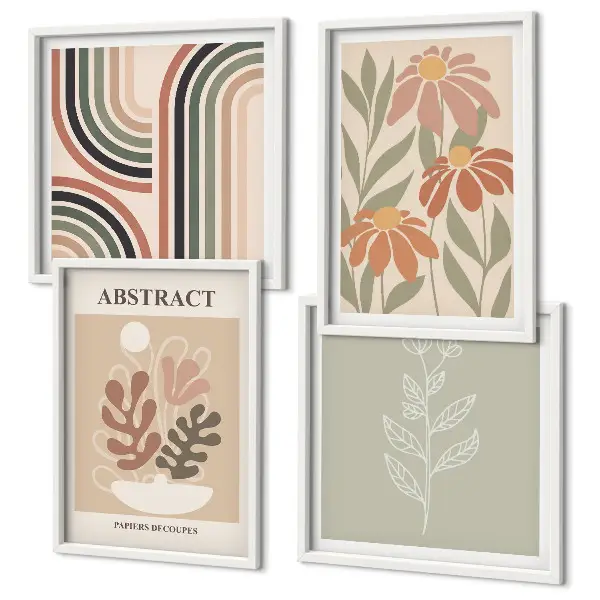 Abstracte pastelkleurige planten meerluik in lijst