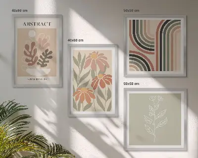 Abstracte pastelkleurige planten meerluik in lijst