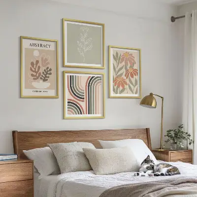 Abstracte pastelkleurige planten meerluik in lijst