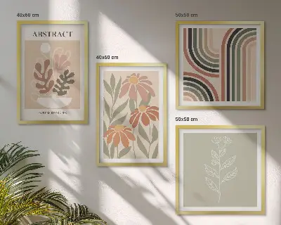 Abstracte pastelkleurige planten meerluik in lijst