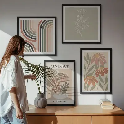 Abstracte pastelkleurige planten meerluik in lijst