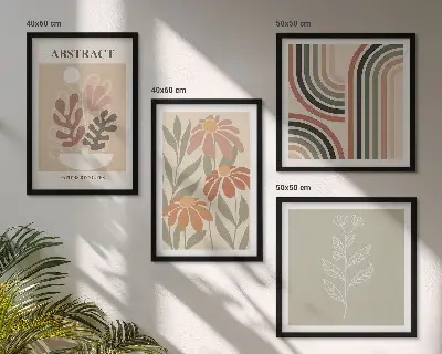 Abstracte pastelkleurige planten meerluik in lijst