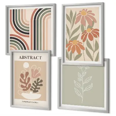 Abstracte pastelkleurige planten meerluik in lijst