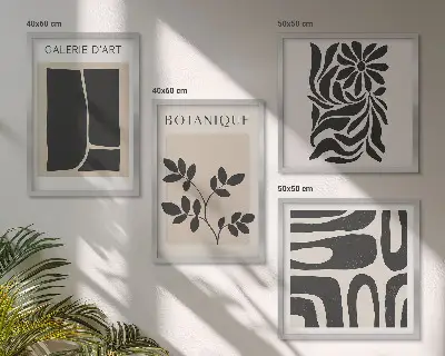 Abstracte plantpatronen set van posters met lijst