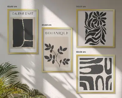 Abstracte plantpatronen set van posters met lijst