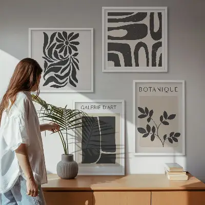Abstracte plantpatronen set van posters met lijst