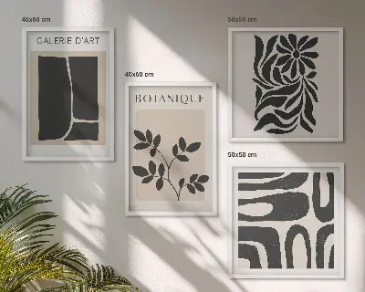 Abstracte plantpatronen set van posters met lijst