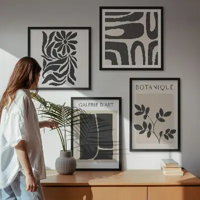 Abstracte plantpatronen set van posters met lijst