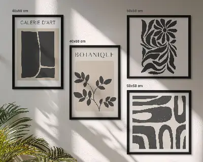 Abstracte plantpatronen set van posters met lijst