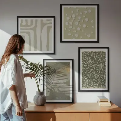 Abstracte boho-patronen set van posters met lijst