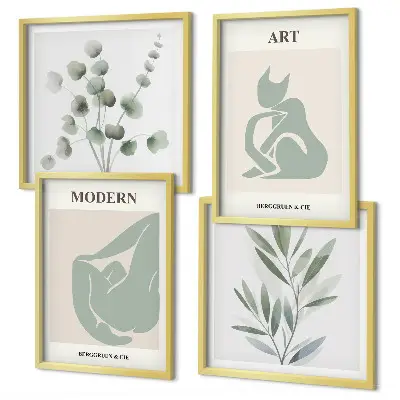 Plantmotieven, delicaat groen meerluik in lijst