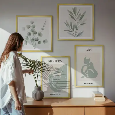 Plantmotieven, delicaat groen meerluik in lijst