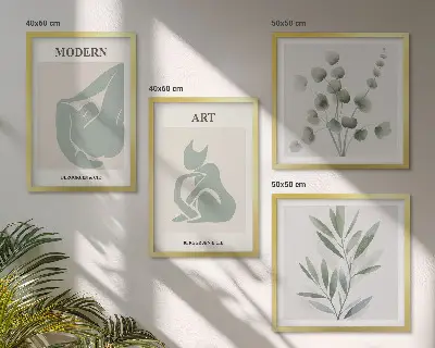 Plantmotieven, delicaat groen meerluik in lijst