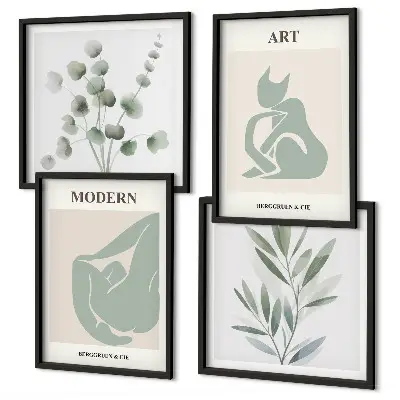 Plantmotieven, delicaat groen meerluik in lijst