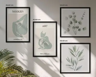 Plantmotieven, delicaat groen meerluik in lijst