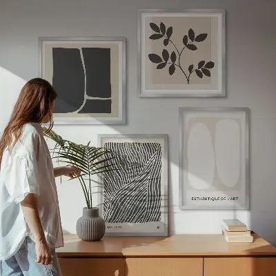 Minimalistische plantenpatronen meerluik in lijst