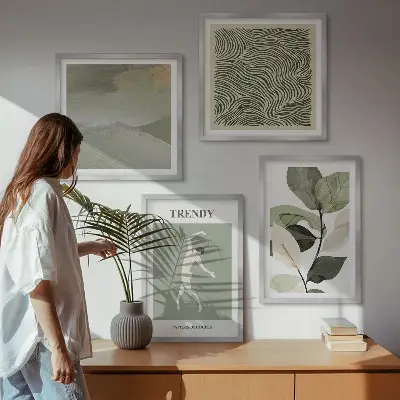 Abstracte plantpatronen set van posters met lijst
