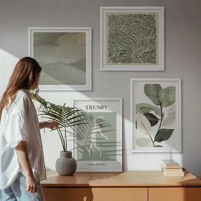 Abstracte plantpatronen set van posters met lijst