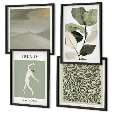 Abstracte plantpatronen set van posters met lijst