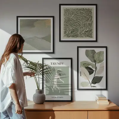 Abstracte plantpatronen set van posters met lijst