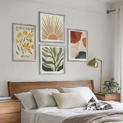 Abstracte bloemmotieven meerluik in lijst