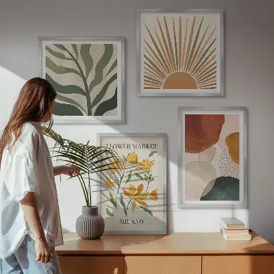 Abstracte bloemmotieven meerluik in lijst