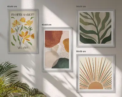 Abstracte bloemmotieven meerluik in lijst