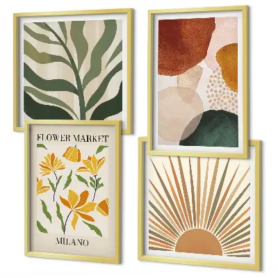 Abstracte bloemmotieven meerluik in lijst