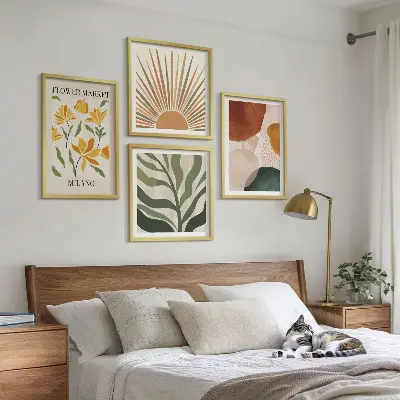Abstracte bloemmotieven meerluik in lijst