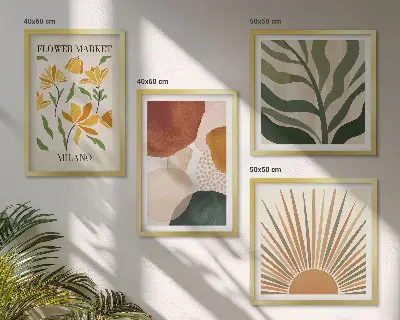 Abstracte bloemmotieven meerluik in lijst